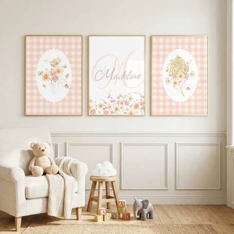 Peach Gingham Name Set