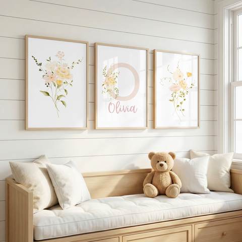 Cream Floral Name Set